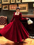 Wine Red Long Sleeves Velvet A-line Formal Dress, Wine Red Velvet Prom Dress Party Dress